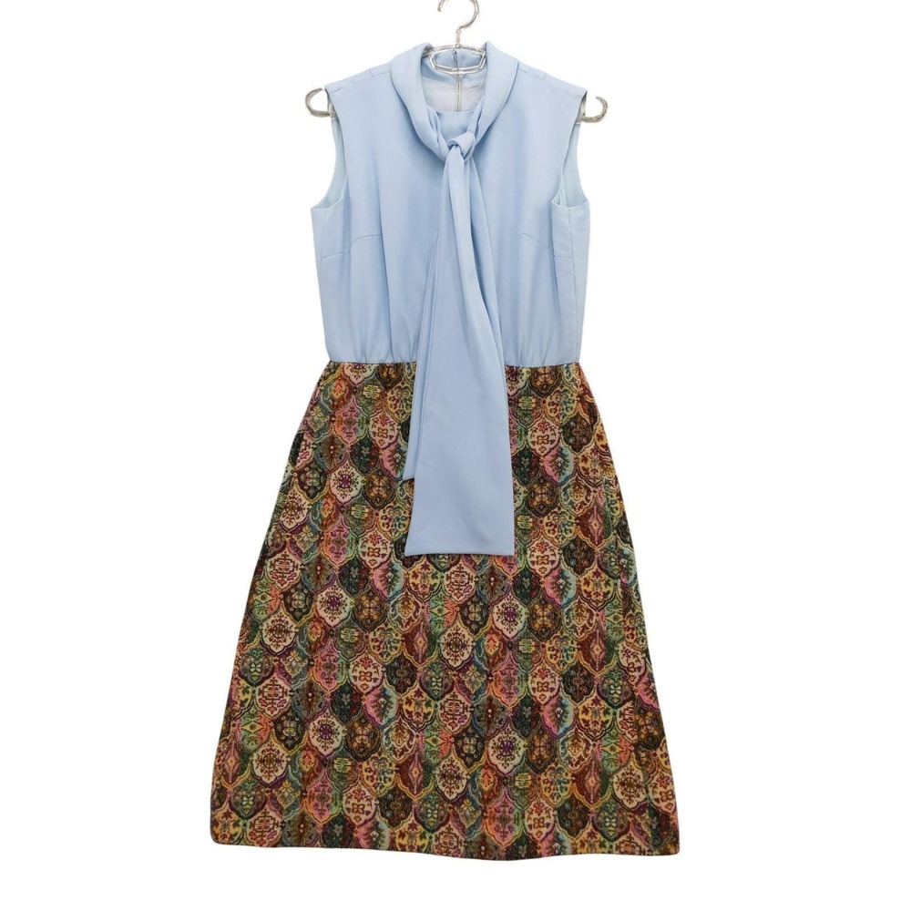 Vintage‎ California Girl Dress Blue Sleeveless Tapestry Weave Mod Retro Sz S